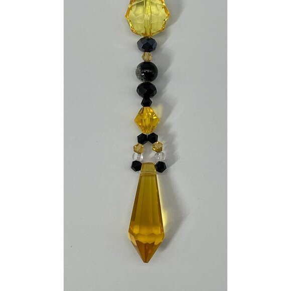 Beaded Purse Charm Suncatcher Black Yellow Crystal Prism Handbag Ornament - Picture 7 of 10